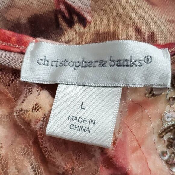 Christopher & Banks Large Peach Lace SS Blouse - Picture 4 of 7